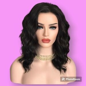 Uniwigs Night Elf Black Wavy Hard Front Synthetic Wig
